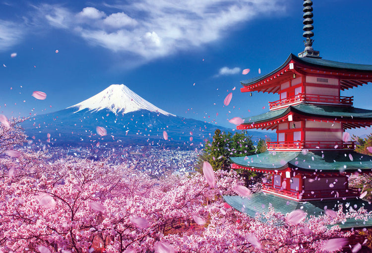 拼圖 - 風景砌圖/櫻花富士下的淺間神社/1000塊