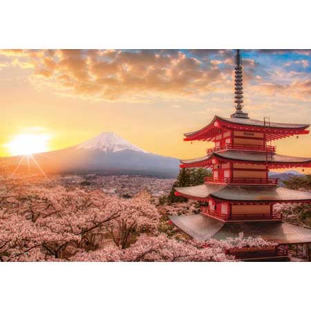 黎明時分的富士山和櫻花（山梨縣） - 1000(極小)塊