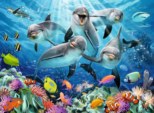 拼圖 - 動物砌圖/珊瑚礁中的海豚/500塊