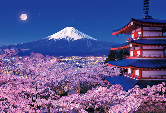 拼圖 - 風景砌圖/富士和夜櫻盛開的淺間神社/1000塊